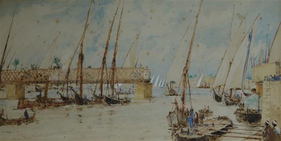 Charles Edward Dixon (1872-1934), Kasr el Nil, Cairo, watercolour, 23cm x 43cm